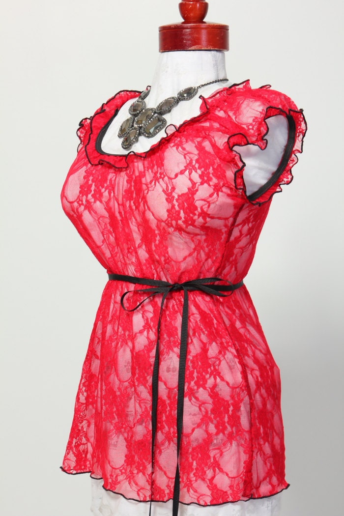 Size Medium Red Lace Blouse - Fits Bust Measurement of 39 to 45 inches