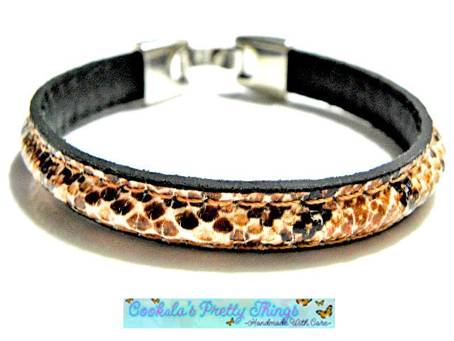 Leather Bracelet Cuff, brown Faux Snakeskin leather  PICK YOUr SIZe  Grad Graduation class of 2013