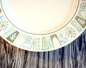 Atomic Dinner Plates Set of 6 // Mid Century Modern Dishes // Taylor Smith & Taylor // Blue and Green Leaf Cathay Pattern