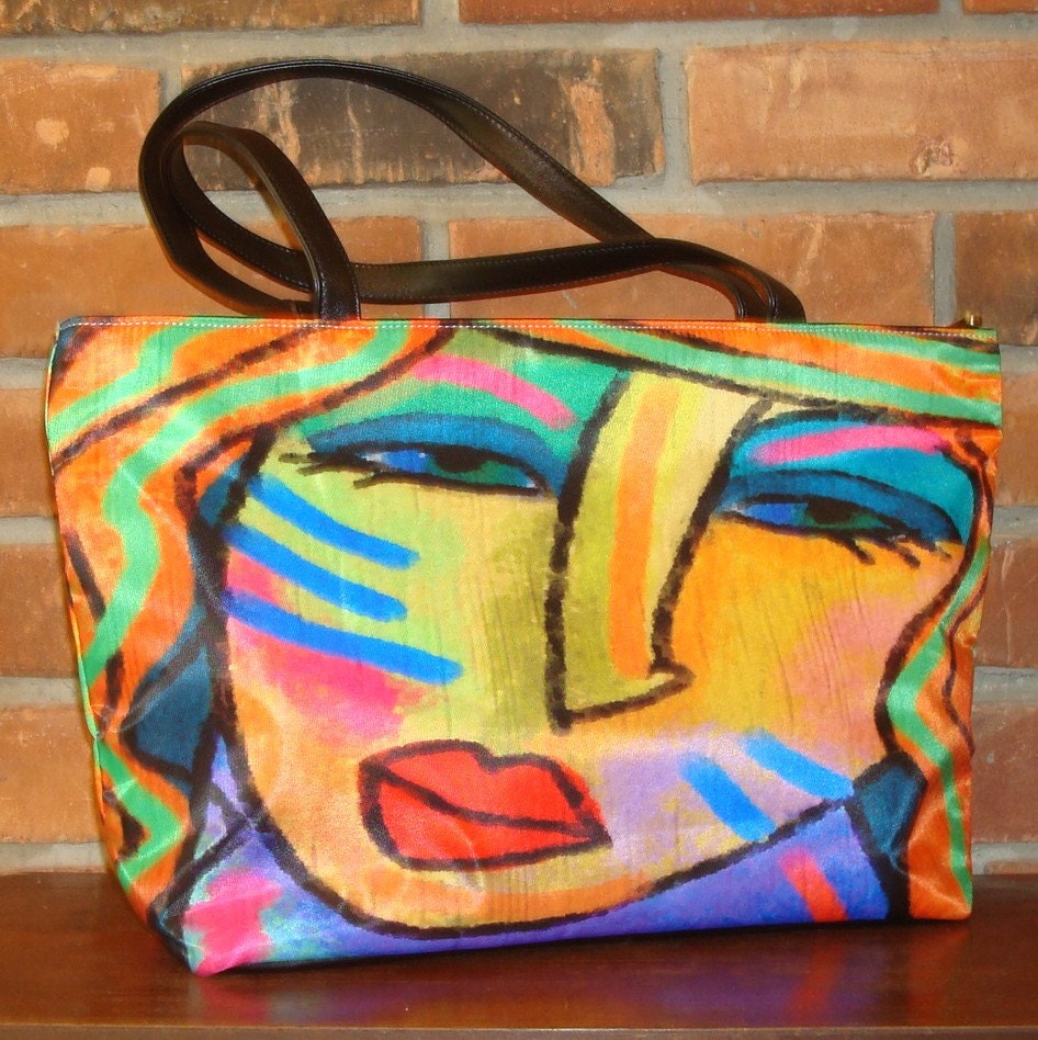 Abstract Art Handbag Printed with My Funky Abstract Digital Portrait of a Woman