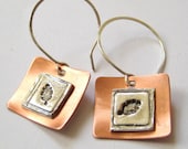 Tiny Leaf Eco Friendly Earrings in Fine Silver and Copper Mixed Metals