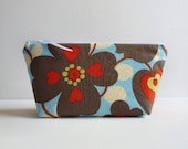 Makeup Bag Cosmetic Case Zipper Pouch Morning Glory in Linen Amy Butler