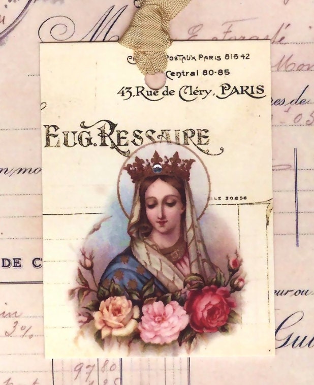 Saint - French Saint - Vintage Saint  -  Queen of the Holy Rosary  -  Gift Tags by Bluebird Lane