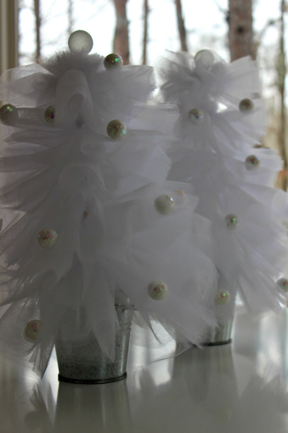 SALE Set of Two Elegant White Tulle Christmas Trees Table Decoration TABLE TOP Il_570xn