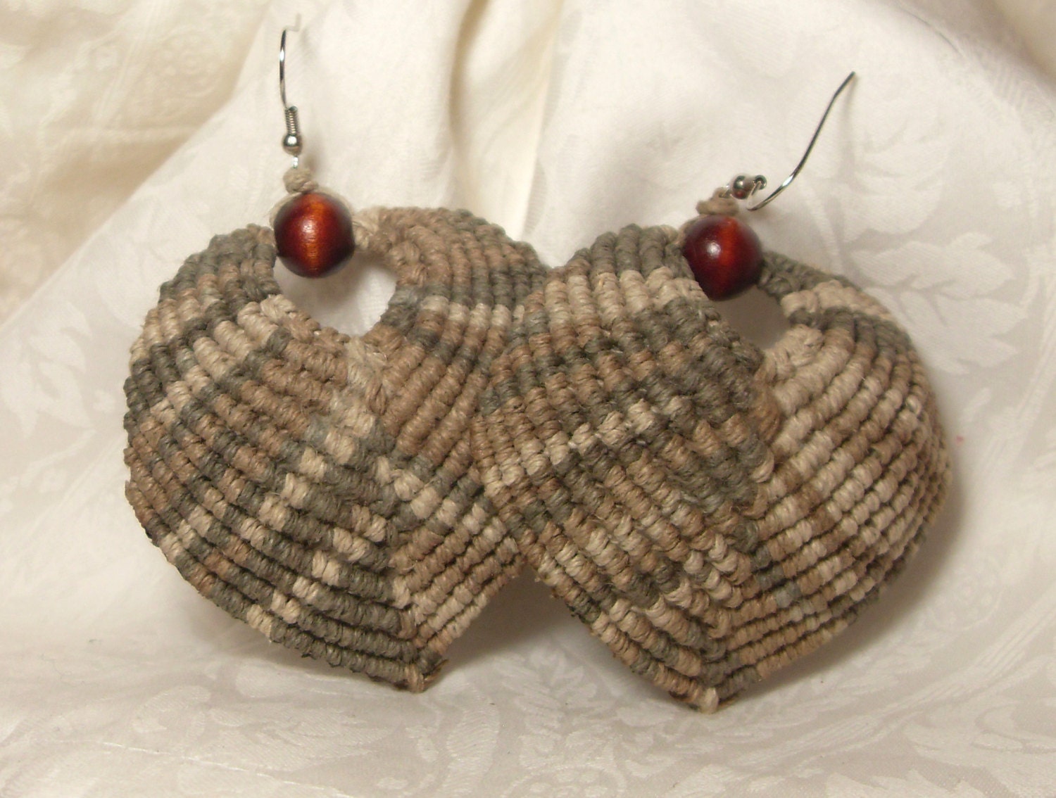 handcrafted hand knotted variegated earthy hemp earrings