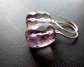 Lilac. Amethyst Earrings, Large Purple Gemstone Wire Wrapped Earrings, Sterling Silver