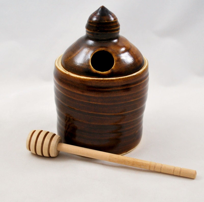 Amber Brown Honey Pot Stoneware Pottery Free Shipping