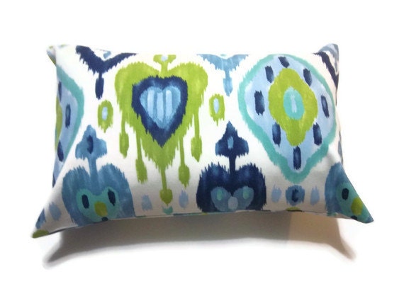One Lumbar Pillow Cover Navy Blue Powder Blue Chartreuse Turquoise Decorative Toss Throw Accent Cover  12x18