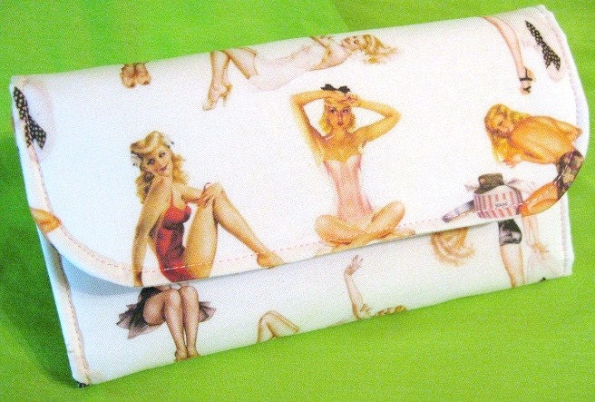 Pinup wallet centerfold fabric clutch retro rockabilly billfold