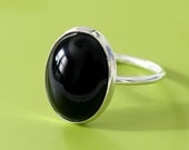 Oval Black Onyx Ring - Sterling Silver - Size 2 to 15