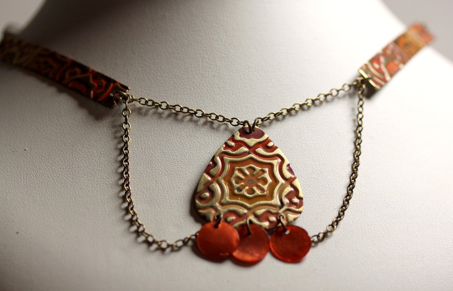 Sari Sari Night Embossed Enamelled Brass Necklace