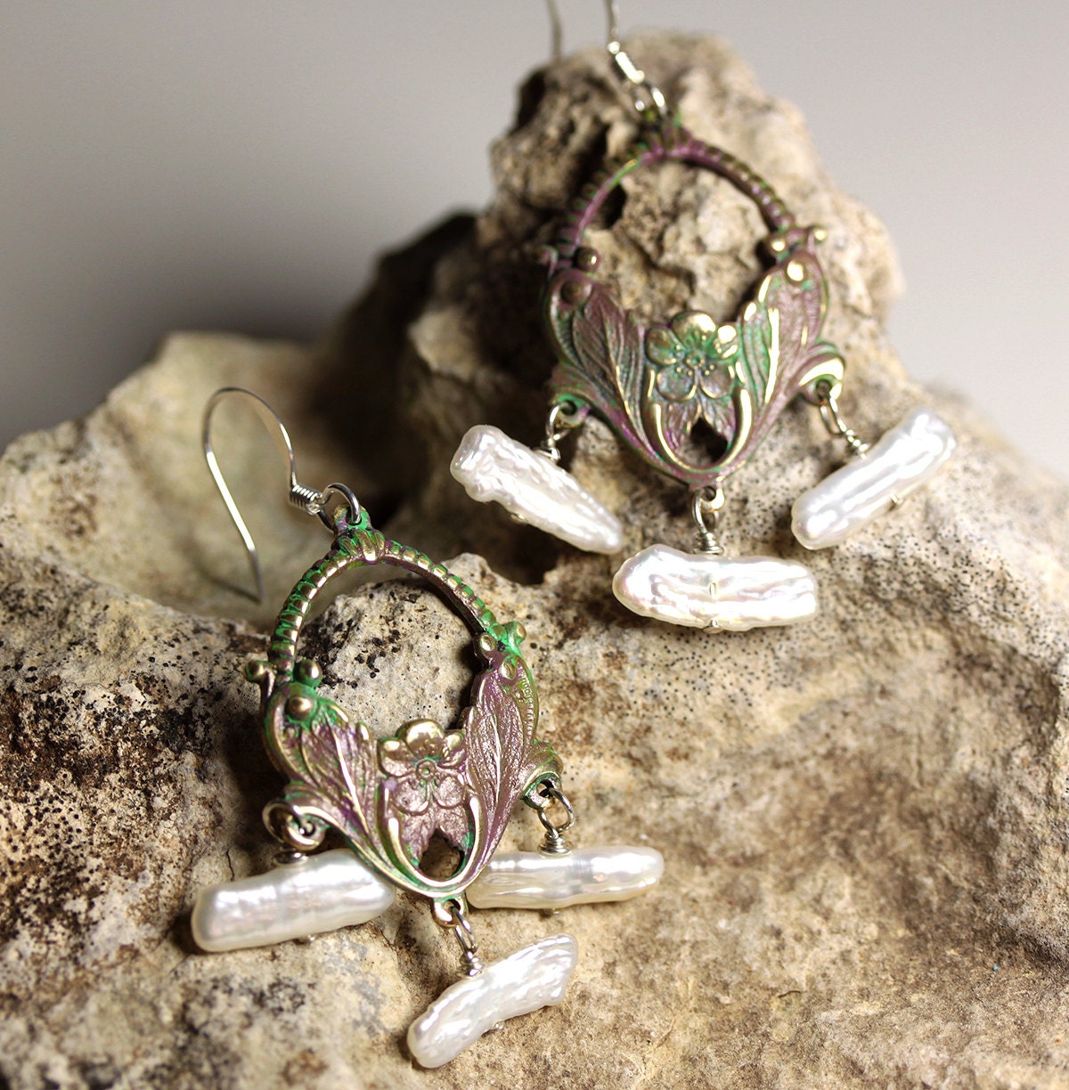 IMJ Victoria Enamelled Brass and Freshwater Pearl Earrings