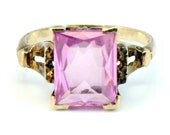 10K Vintage Retro Mid Century CT Pink Sapphire Cocktail Ring