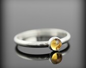 Citrine ring - recycled sterling silver ring with bezel set 4mm gemstone, November birthstone