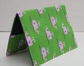 Passport Cover Case - Pink Whales on Green