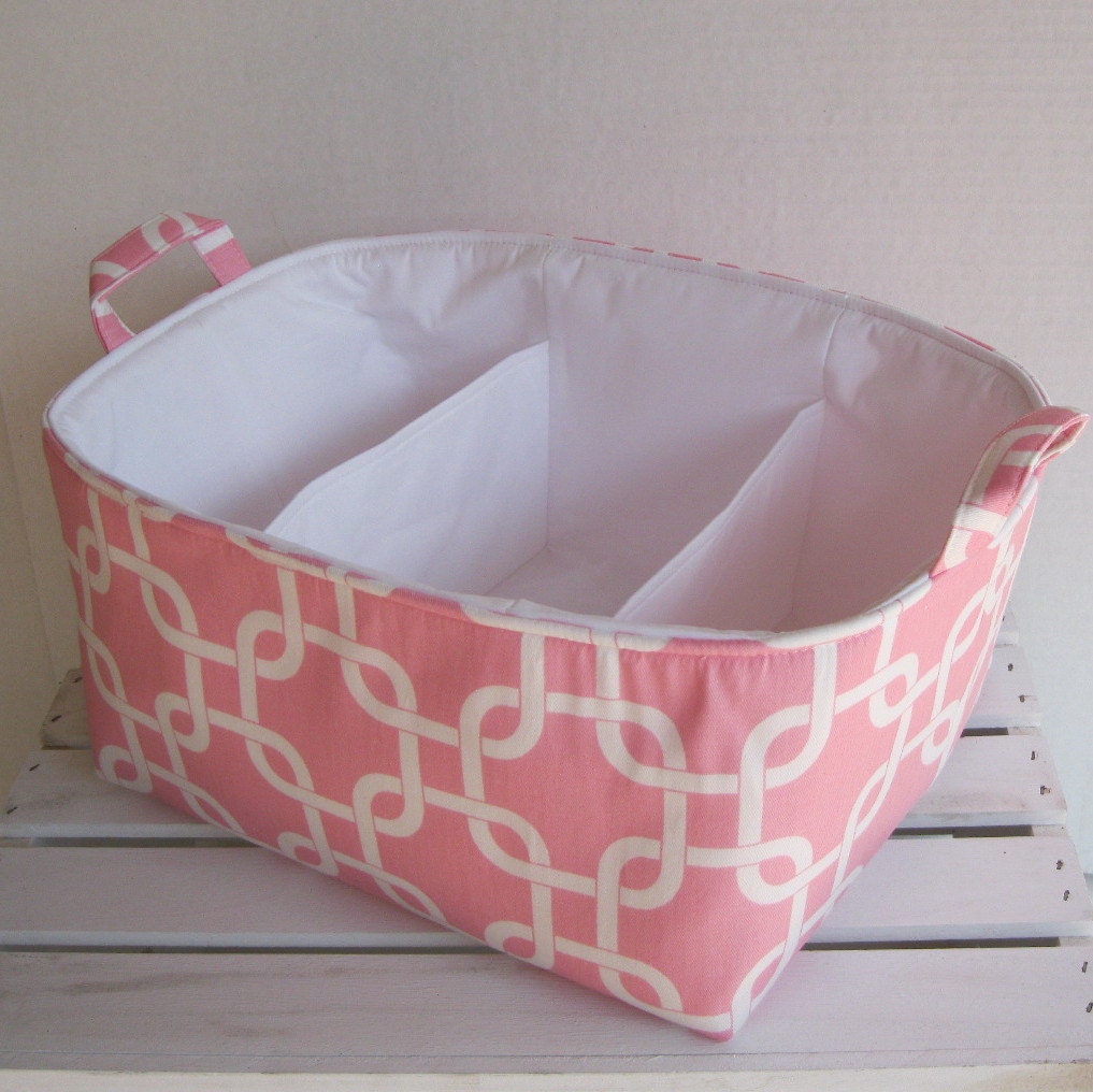READY TO SHIP - XLarge Diaper Caddy - Storage Container Organizer Bin Basket  - with Dividers - Baby Pink Gotcha