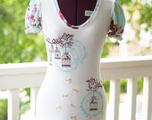 Women Vintage Short sleeve knit Tunic top  Custom size S To XL - Bird Songs