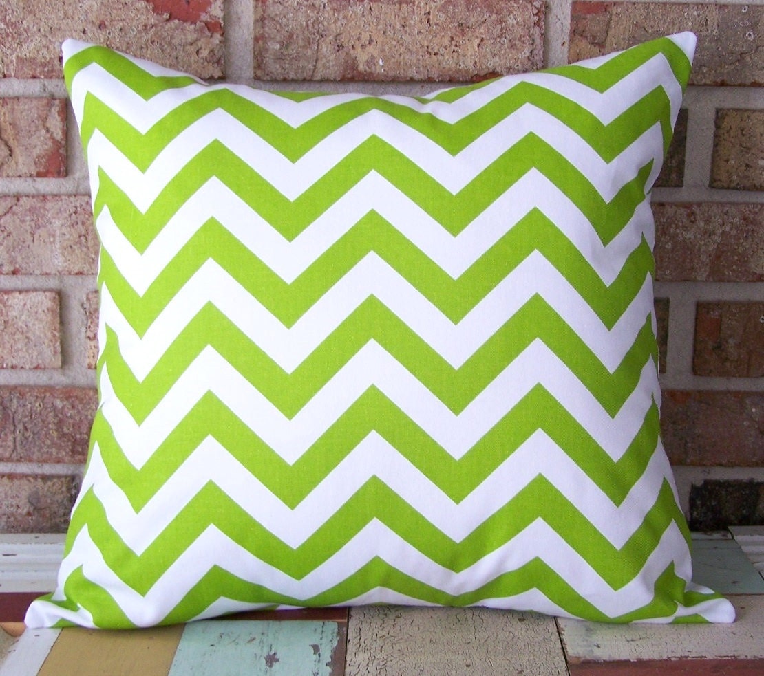 Decorative Pillow Cushions Covers - Apple Kiwi Green Chevron - 18 x 18 Pillows Cushion - Baby Nursery Decor