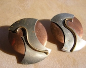 Vintage pre 80's Copper and brass abstract earrings NICE