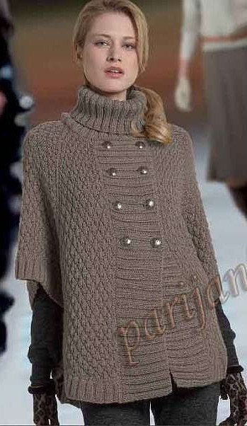 Hand Knit  Turtleneck Poncho  with sleeves and buttons  .Pick your color   Made to order.