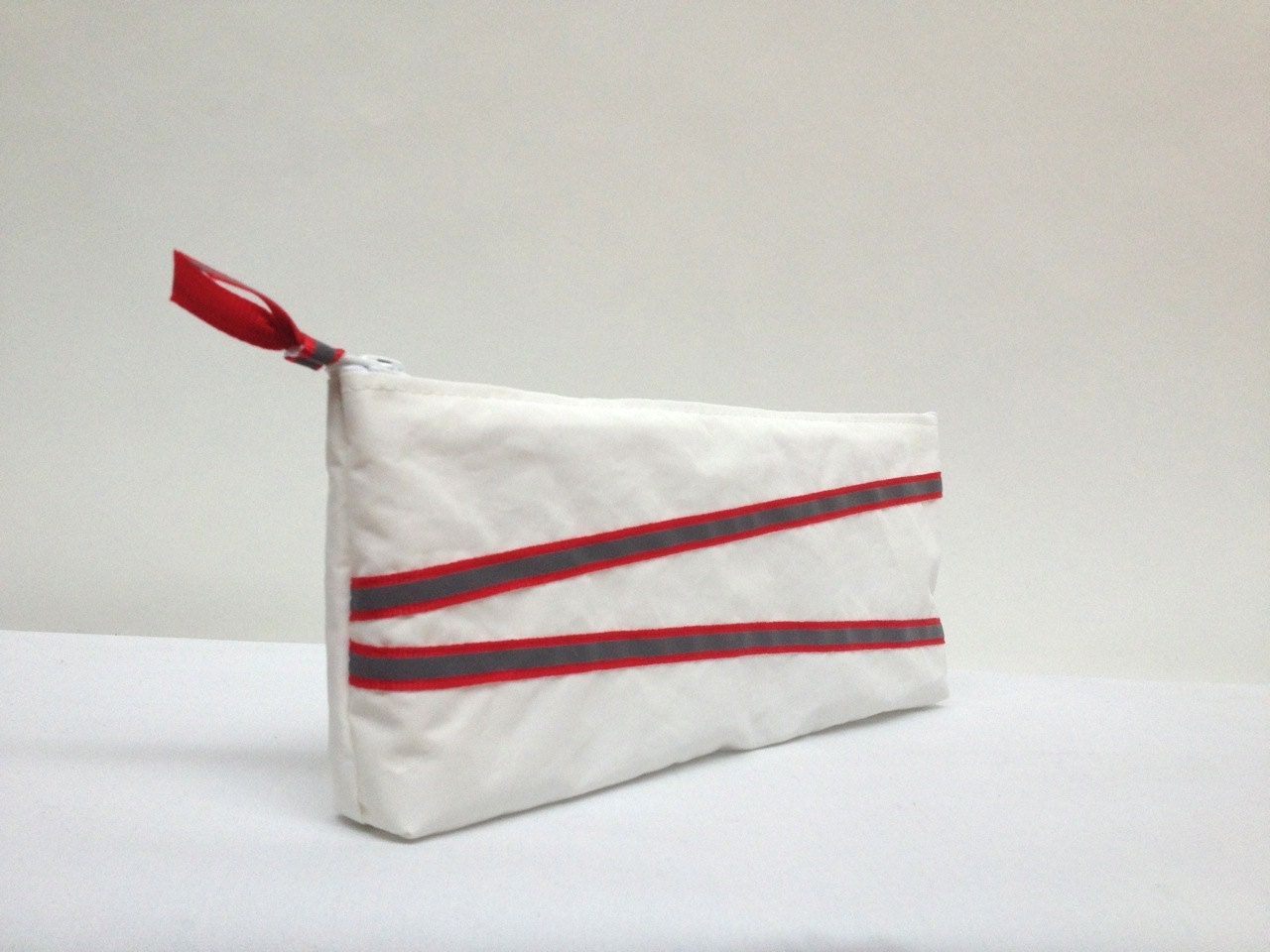 Recycled Sail Zippered Pouch/Clutch - Red Stripes