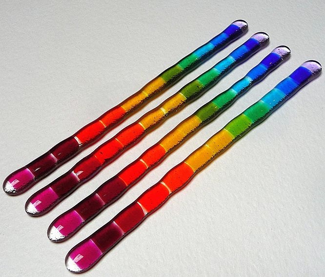 Fused Glass cocktail swizzle stirrers set of four Rainbow