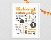 HIckory Dickory Dock 8x10 Orange Nursery Art  /// Giclee Print  ///  Nursery Classics Collection