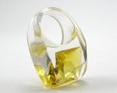 Yellow Cubic Zirconia Ring, Clear Resin Ring with a Large Square Shaped Citron Zirconia