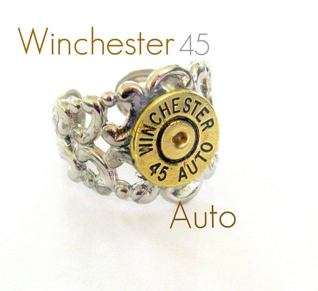 Winchester Bullet Ring 45 Auto Gorgeous mixed metals filigree cuff ring