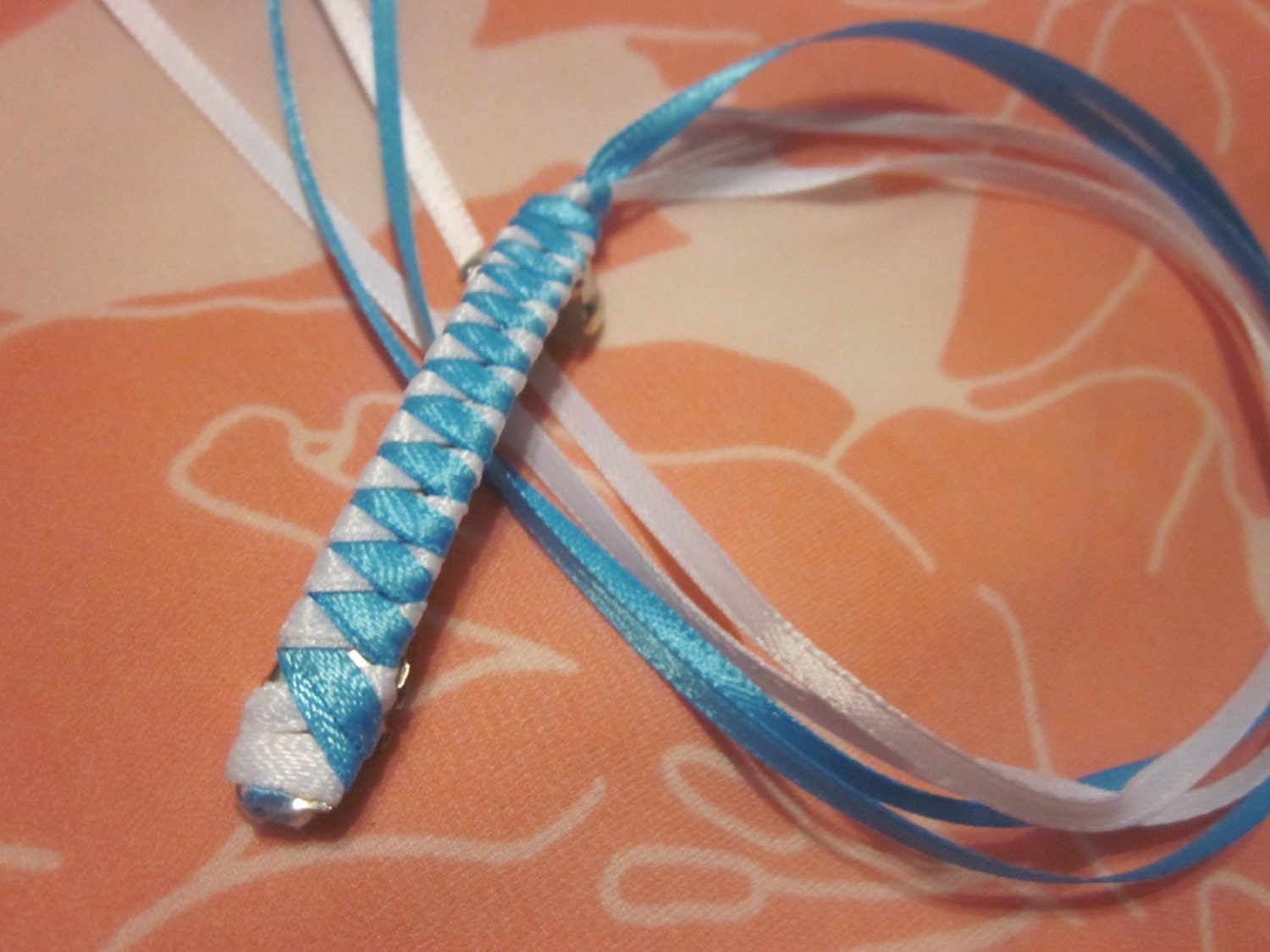 Braided Ribbon Barrette / Turquoise and White