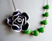 Nautical Necklace,Lime Green Jewelry,Navy Blue Necklace,Flower Jewelry,Bridesmaid Necklace,Wedding Jewelry (Free matching earrings)