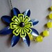 Statement Necklace,Enamel Jewelry,Vintage Necklace,Navy Blue Jewelry,Lime Green Necklace,Yellow Jewelry (Free matching earrings)