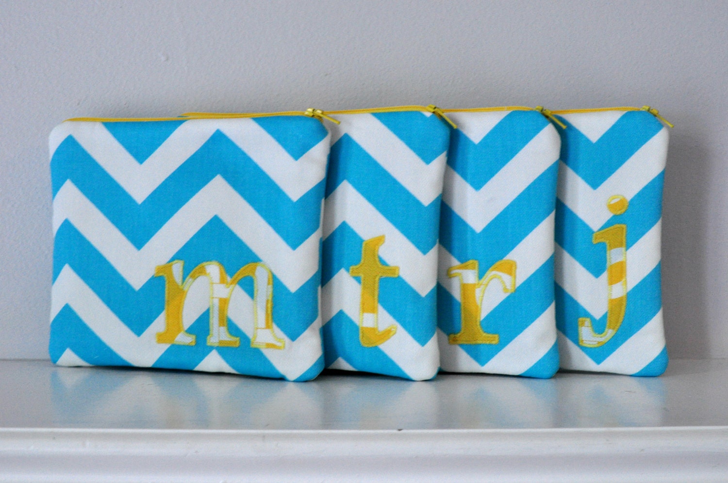 Sea and Sunshine Clutch - Turquoise Chevron with Yellow Initial