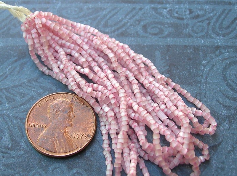 Vintage PINK SATIN Tri Cuts Seed Beads Hank 2 cuts full petite size 12-0