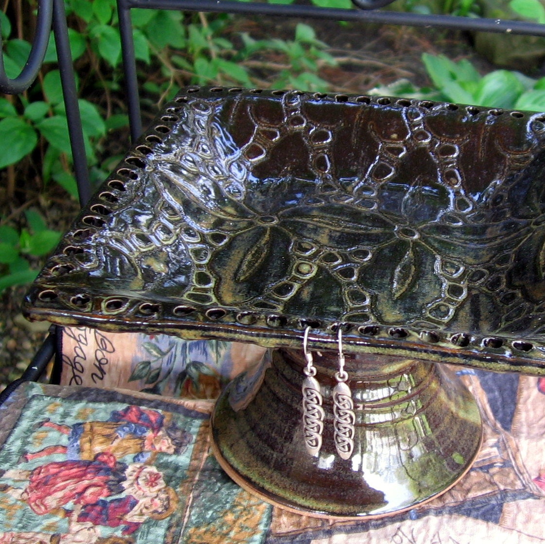 Earring Organizer Pedestal Jewelry Holder Ceramic