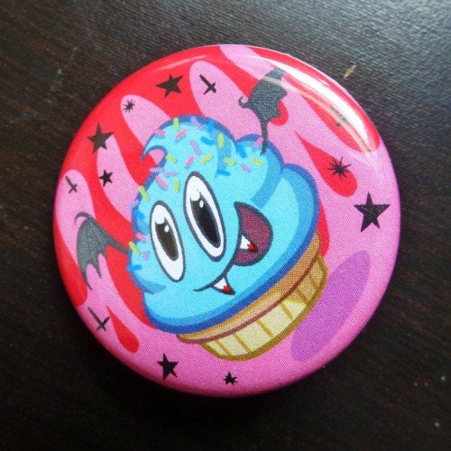 Kawaii Cupcake Vampire with bat wings Pinback Button - 1 inch