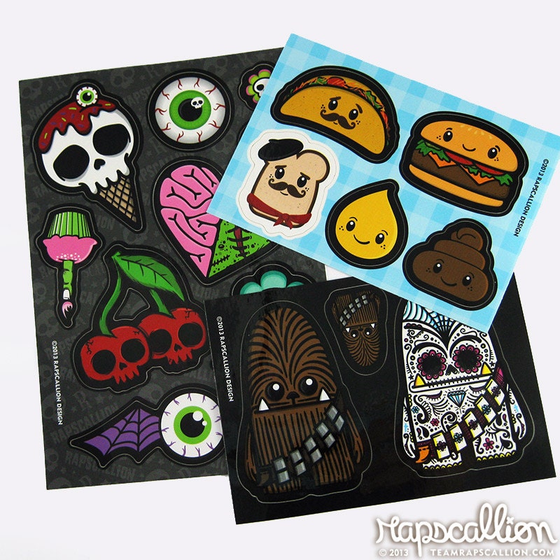 Zombie, Kawaii Food & Chewbacca Sticker Sheets