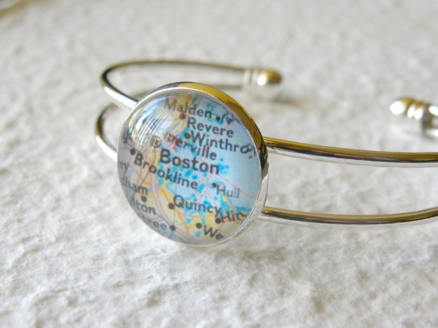 World Traveler Map Cuff Bangle Bracelet - Boston, Massachussetts