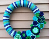 Spring Wreath - Multi-color Spring Yarn Wreath w/ Felt Flowers. Yarn Wreath - Easter Wreath - Spring Decoration