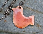 Copper Enamel Bird Pendant Necklace Peachy Bird