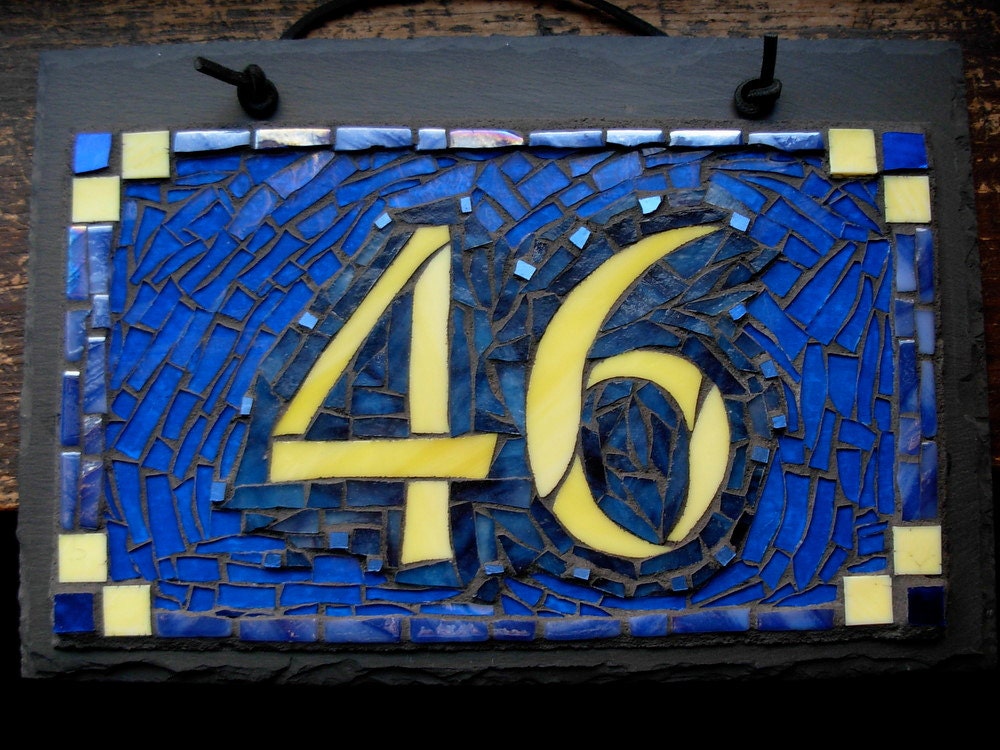 Mosaic House Number on Slate  2 digit