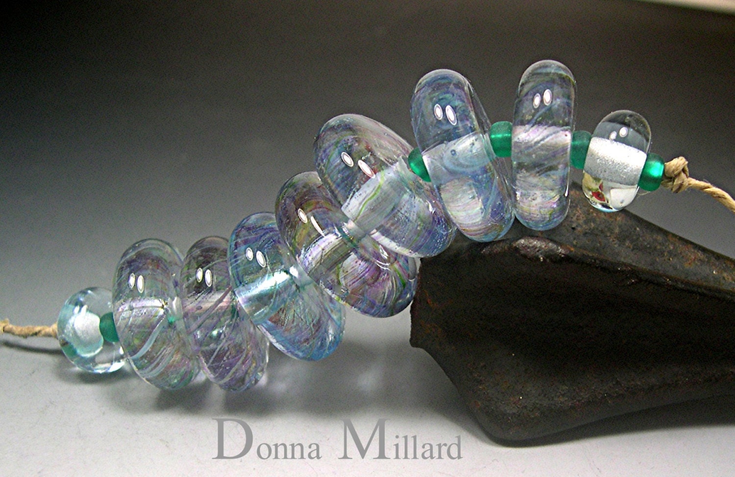 HANDMADE LAMPWORK Glass Beads SET Donna Millard sra disc beads orange yellow orchid purple pink lamp work spring garden
