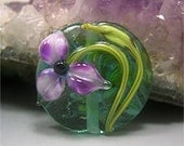 HANDMADE LAMPWORK GLASS Bead Focal Donna Millard sra spring summer garden necklace pendant purple flowers jewelry floral flower