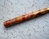 Crochet Hook, Gold and Ink Covered Handle, Polymer Clay, Bates, Size J