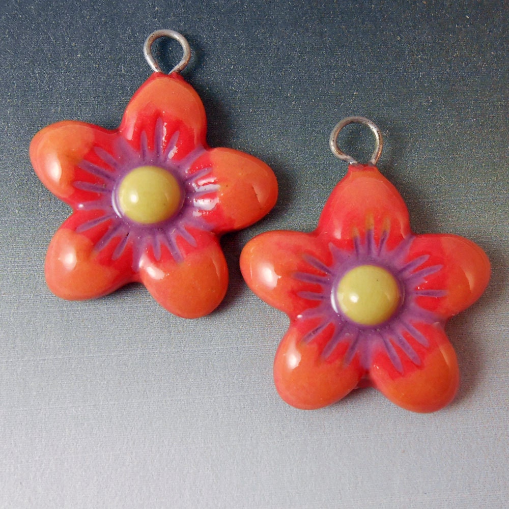 Ceramic Flower Charms - Earring Pair