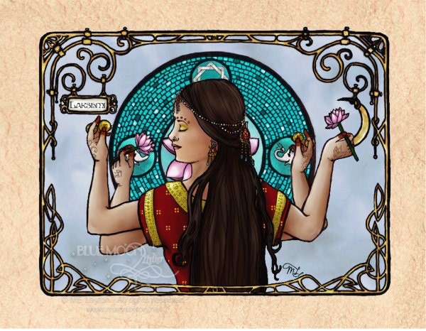 Lakshimi - art nouveau Indian goddess signed print - Mary Layton