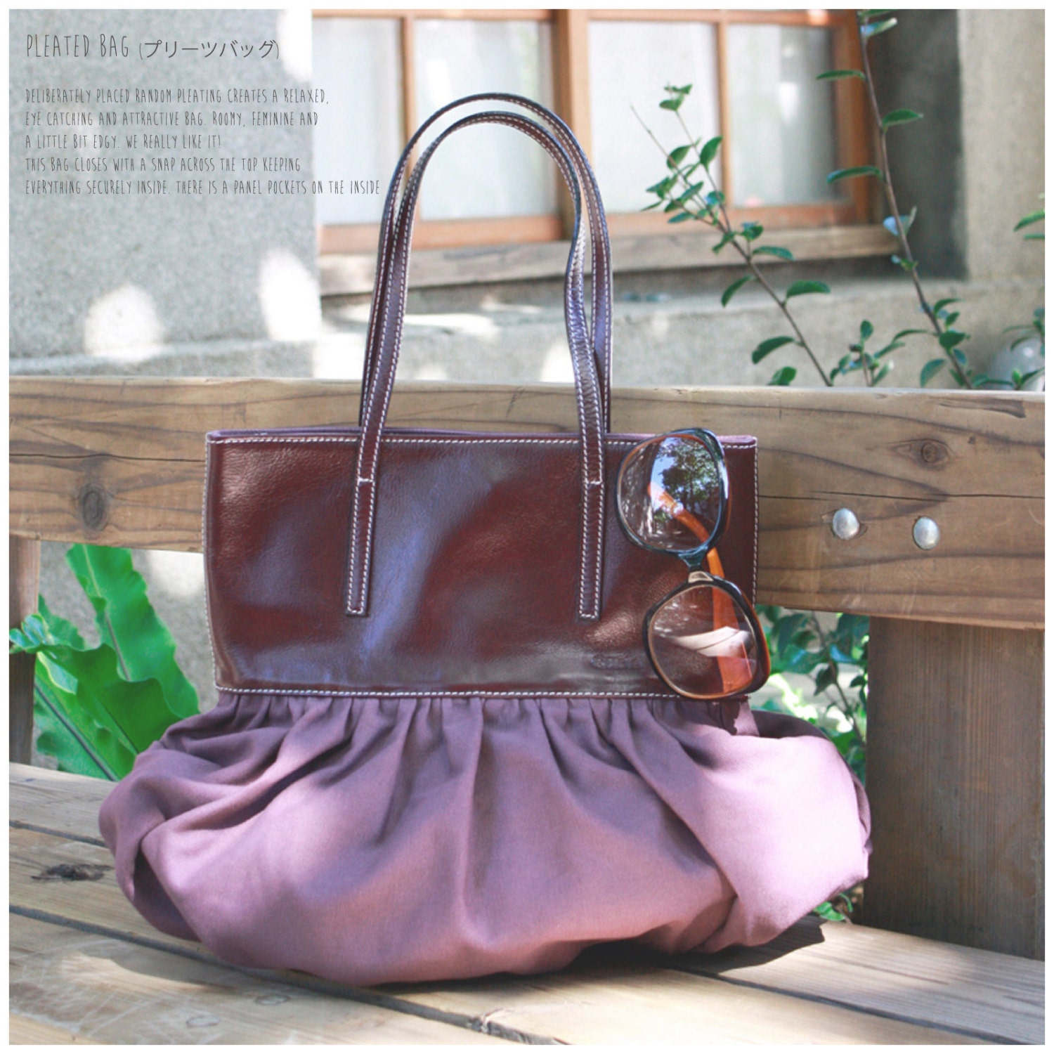 SALE 30% off (Coupon code - Marchsale) Quote studio Pleated Bag Leather N Canvas-- purple