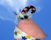 Felted Dr Suess Horn Hat Elf Pixie Fairy Fur OOAK Stars Hat Pink Brown Blue