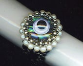 Evil Eye Beadwoven Adjustable Ring . Pearl Ring . Mother of Pearl . Statement Cocktail Ring - Blink Of an Eye by enchantedbeads on Etsy