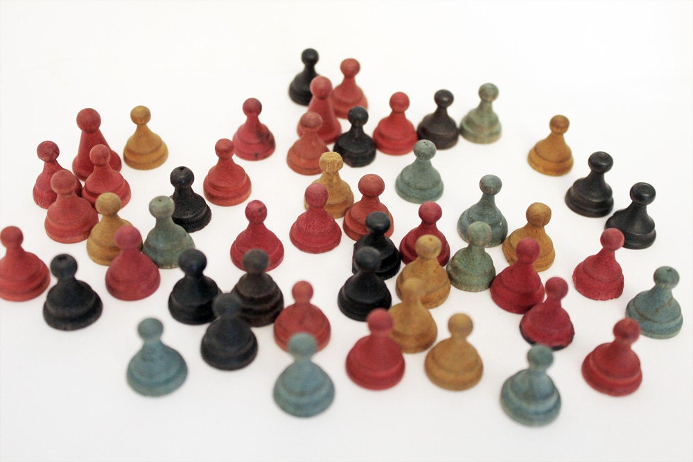Great Lot of 50 Little Vintage Wood Game Markers Pieces
